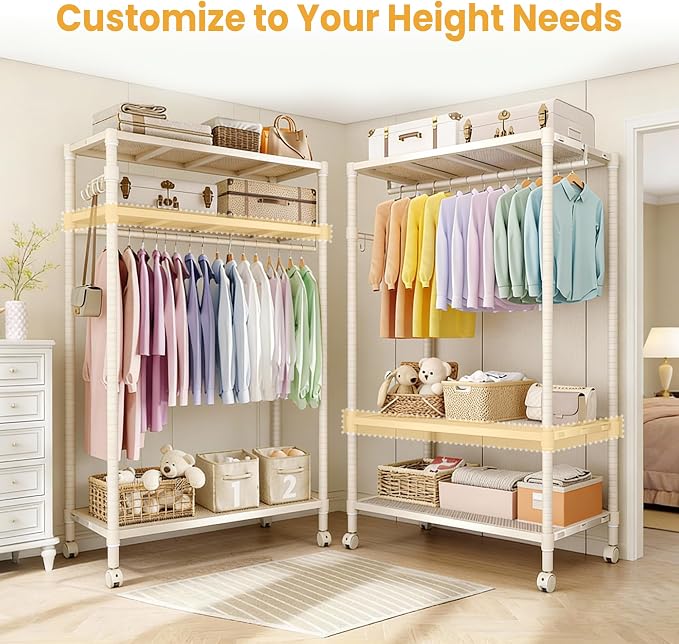 Rolling Clothes Rack, Heavy Duty Garment Clothing Rack - Image 3
