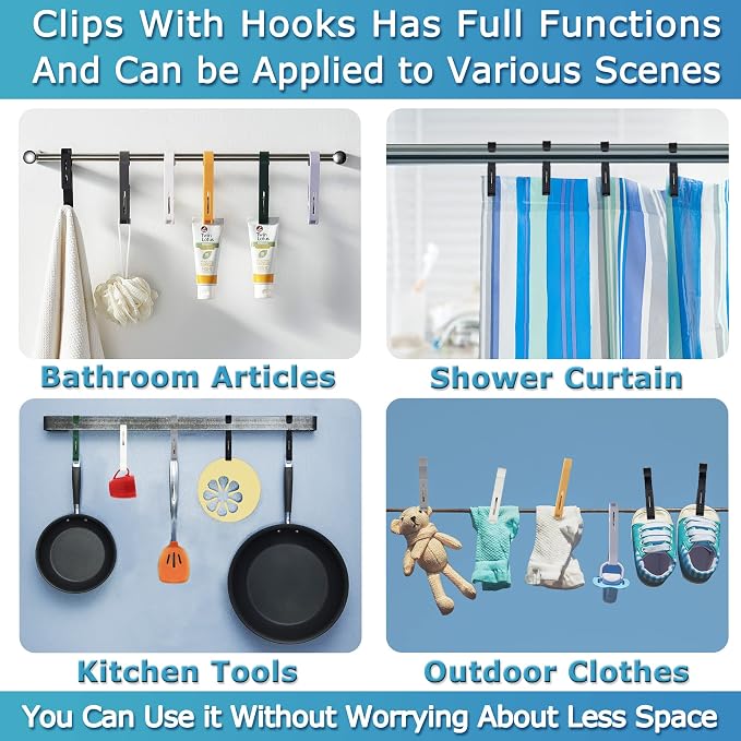 XoYoZo Laundry Hooks with Clips Hanger Closet Organizer Clamps Socks Boot Bras - Image 6