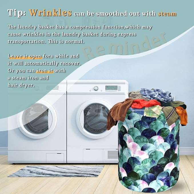 Green Mermaid Scales Laundry Basket Beautiful Scale Funny Laundry Hamper - Image 6