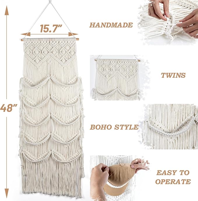Macrame Hat Hangers for Wall Handmade Boho Baseball Cap Hanger Hand Knitting - Image 3