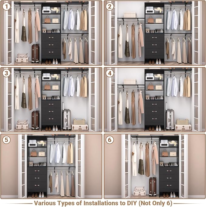Closet System with Drawer - 8FT Wood Closet Organizer System with 3 Hanging - Image 5
