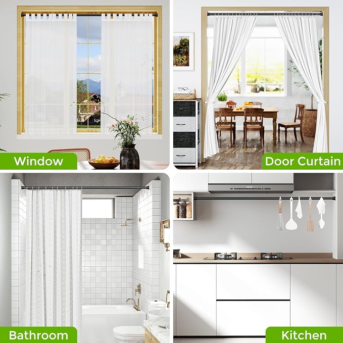 2Pack Curtain Rods for Windows 30-63Inch Black Tension Rod Adjustable Curtain - Image 6