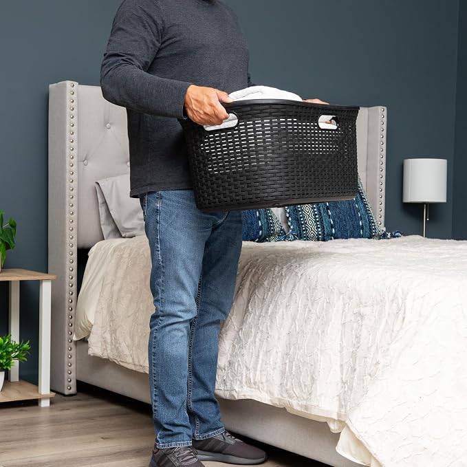Mind Reader 40L Laundry Basket, Clothes Hamper, Premium Wicker Design - Image 2