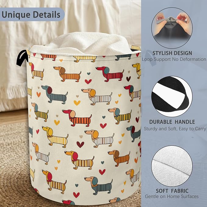 Cute Dachshund Dog Laundry Basket, Foldable - Image 3