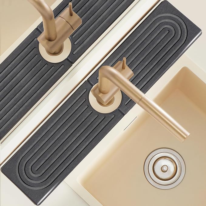 Faucet Mat for Kitchen Sink, Quick Drying Stone Sink Tray, Water Absorbent Soap by LushSpring