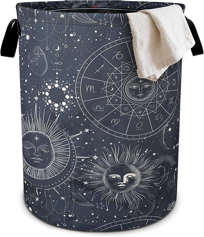 Sun Moon Laundry Basket Foldable Oxford Cloth Tote Bag Laundry Hamper Clothes by bassyilCustomizedforlife