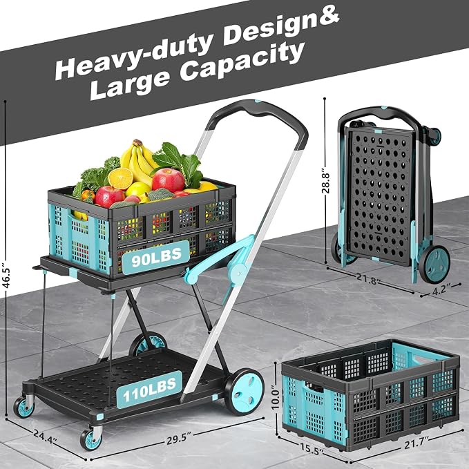 Foldable Shopping Cart, 200 lbs Capacity Grocery Carts on Wheels - Image 3