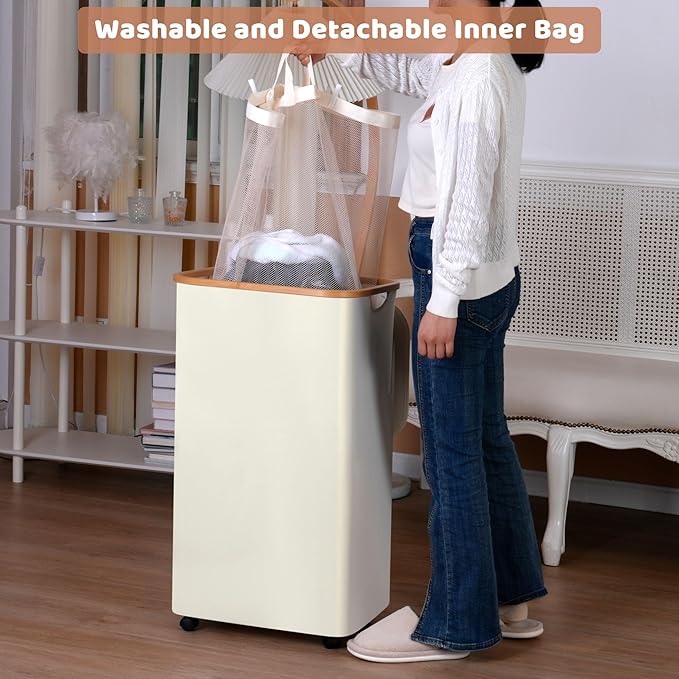 Laundry Basket with Wheels, 110L Clothes Hamper - Image 6
