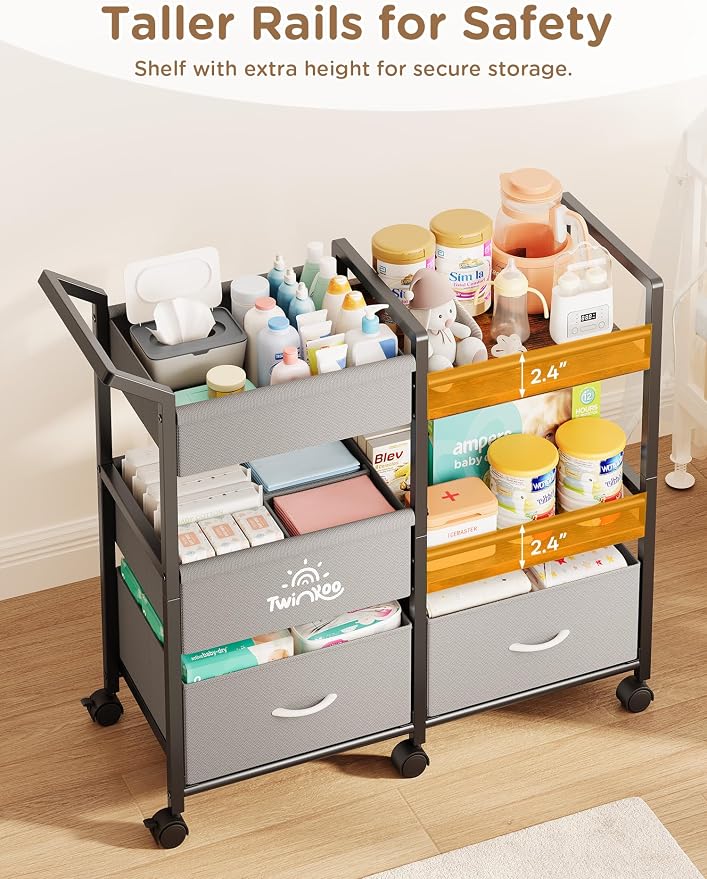 2-in-1 Baby Diaper Caddy Organizer, 3 Tier Rolling Storage Cart - Image 6