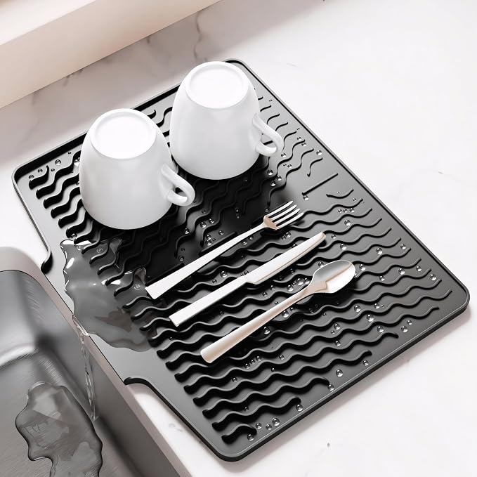Dish Drying Mat with Drain, Silicone Mat by LelinbaosHome