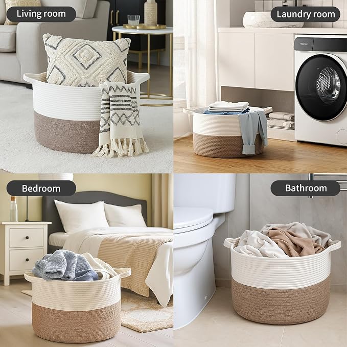 ShellKingdom Laundry Basket, Large Natural Rope Woven Storage Basket - Image 4