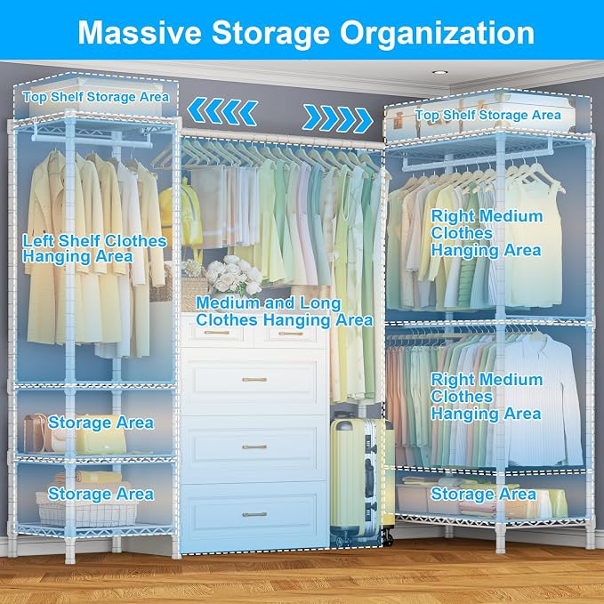 E10L L-Shaped Clothes Rack for Corner（With Expandable Hanger Rod）Heavy Duty - Image 3