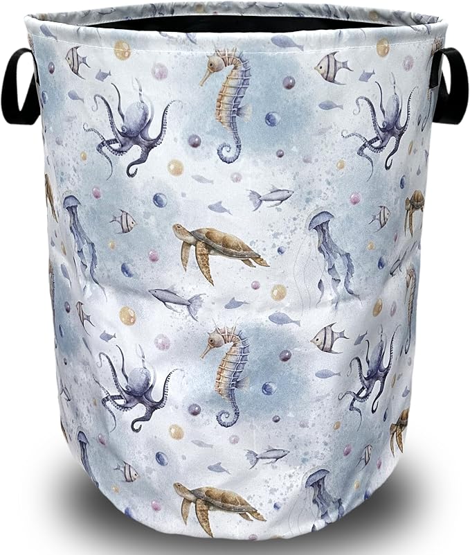 Colorful Octopus Seahorse Laundry Basket Foldable by SELIONLIKN