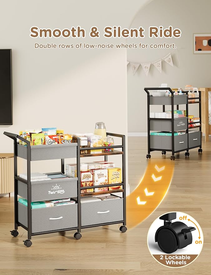 2-in-1 Baby Diaper Caddy Organizer, 3 Tier Rolling Storage Cart - Image 5