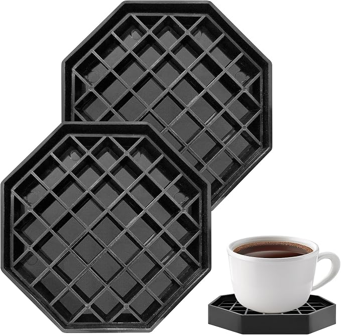 2 Pcs 4 Inch Drip Tray Coffee Countertop Tray Black Plastic Spill Octagon Drip by Unknown