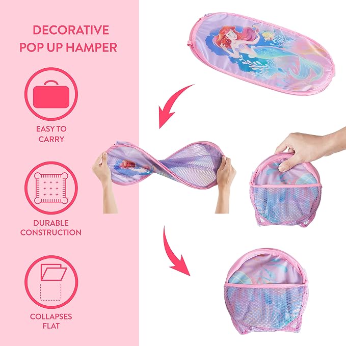 Disney Little Mermaid Ariel Pop-Up Hamper, Collapsible Laundry Basket - Image 2