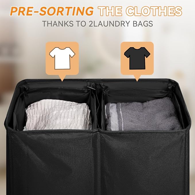 Chrislley 160L Laundry Hamper 2 Section, Double Laundry Basket - Image 4