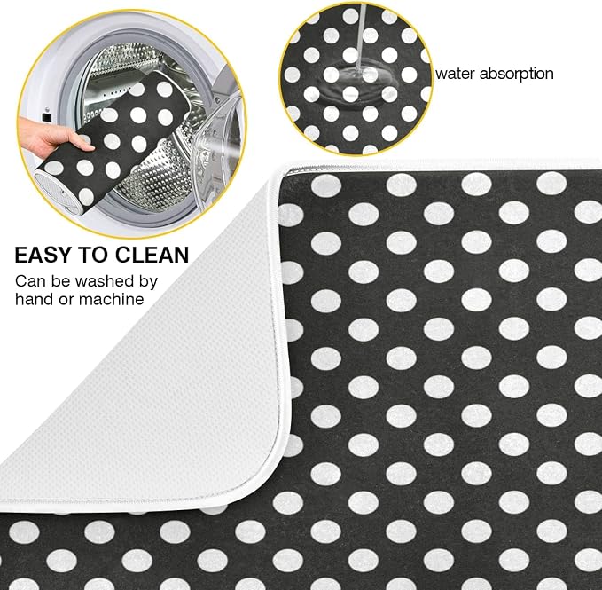 Sweet Cute Polka Dot Absorbent Dish Drying Mat, 16 Inch x 18 Inch Microfiber - Image 5