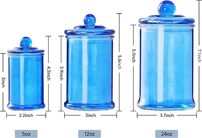 KMwares 3PCs Set Small Glass Premium Quality Apothecary Jars - Image 2