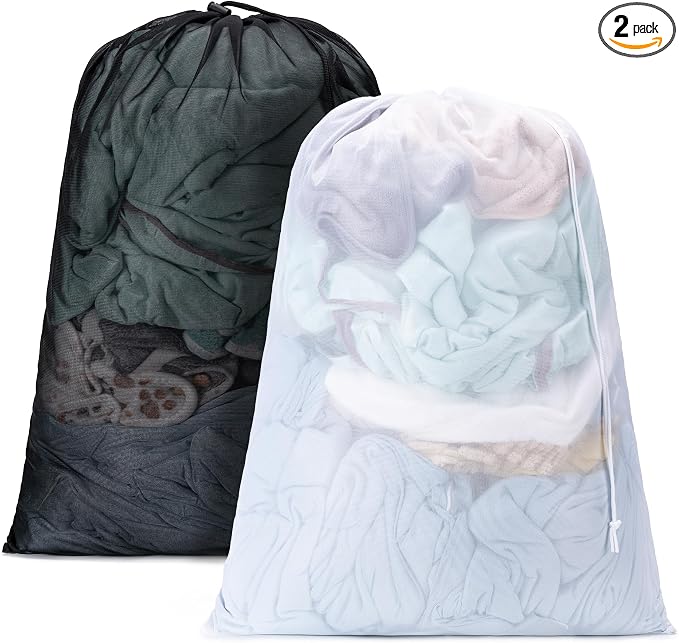 2 Pack Mesh Laundry Bags, Machine Washable Dirty Clothes Organizer by Unknown