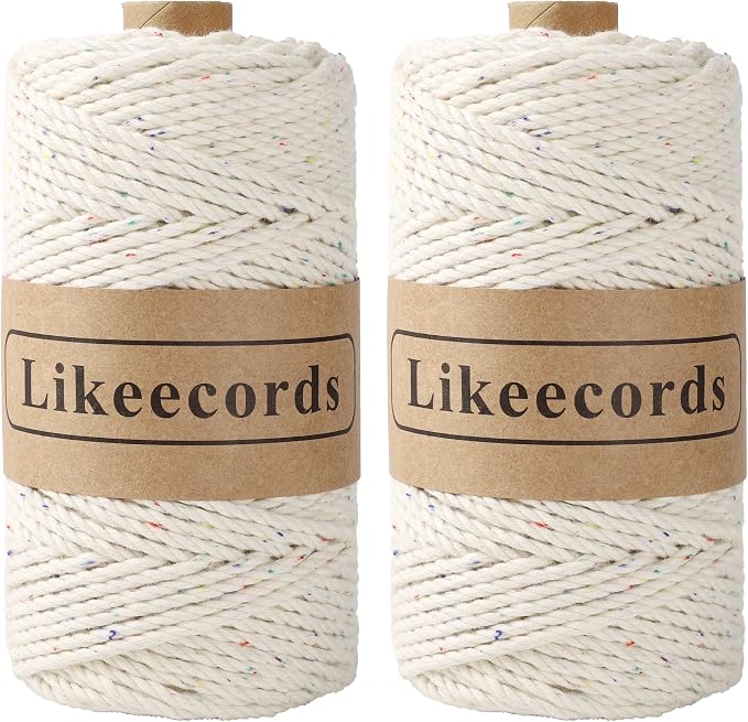 2 Rolls of Cotton Macrame Cord 3mm x 100m, 3 Strand Twisted, Macrame Rope by Likeecords