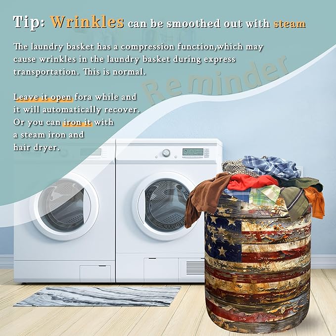 Vintage American Flag Laundry Basket Patriotic Funny Laundry Hamper Foldable - Image 6