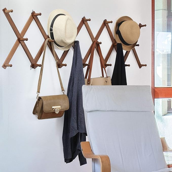 WEBI Accordion Wall Hanger, Expandable Wooden Hat Rack - Image 2