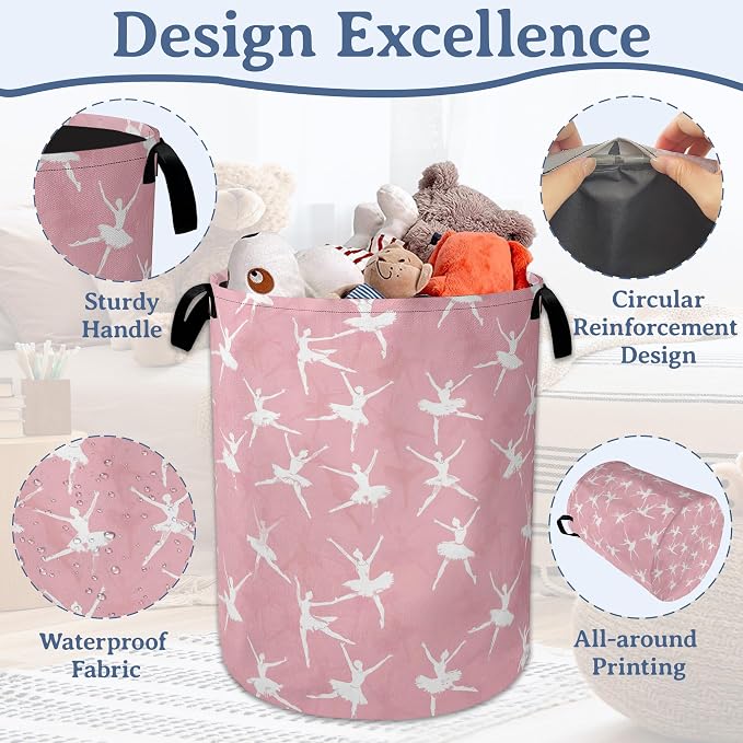 Cute Ballet Dancer Laundry Basket, Foldable Oxford Cloth Pink Laundry Hamper - Image 4