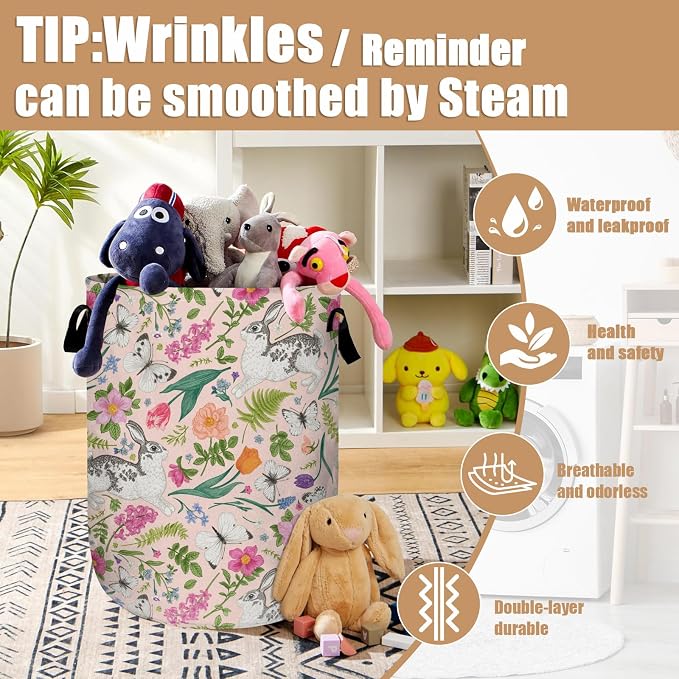 Bunny Rabbit Laundry Basket, Foldable Rabbit Flower Laundry Hamper Tote Bag - Image 5