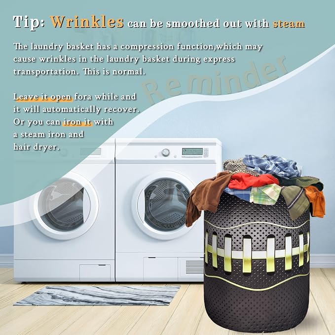 Grey Golden Baseball Texture Laundry Basket Sport Funny Laundry Hamper Foldable - Image 6