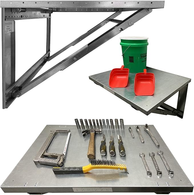 26” x 32” Heavy Gauge Steel Wall Mounted Folding Workbench “Lock N Load” - Image 5