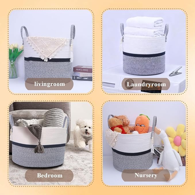Woven Storage Basket with Handle, Nursery Hamper in Baby Nursery&Bathroom - Image 3