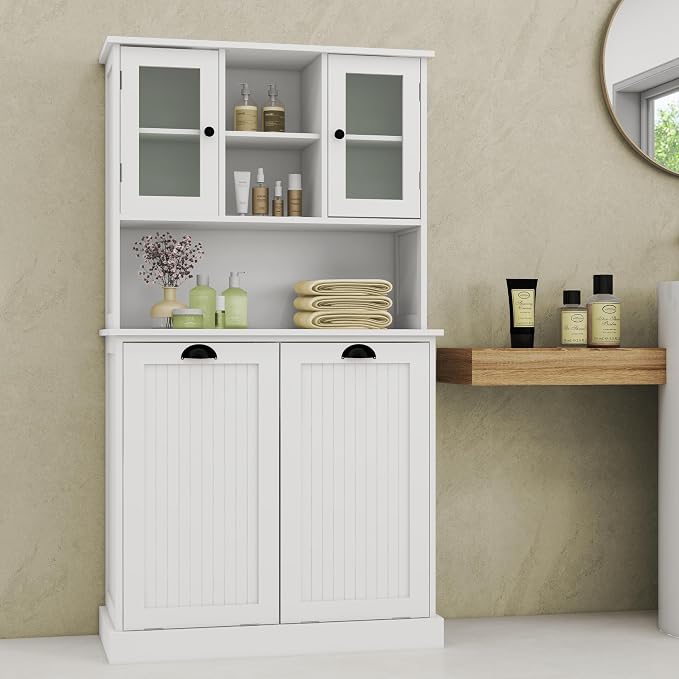 Tall Tilt-Out Double Doors Laundry Cabinet Hamper, Large Pull Out Laundry Room - Image 4