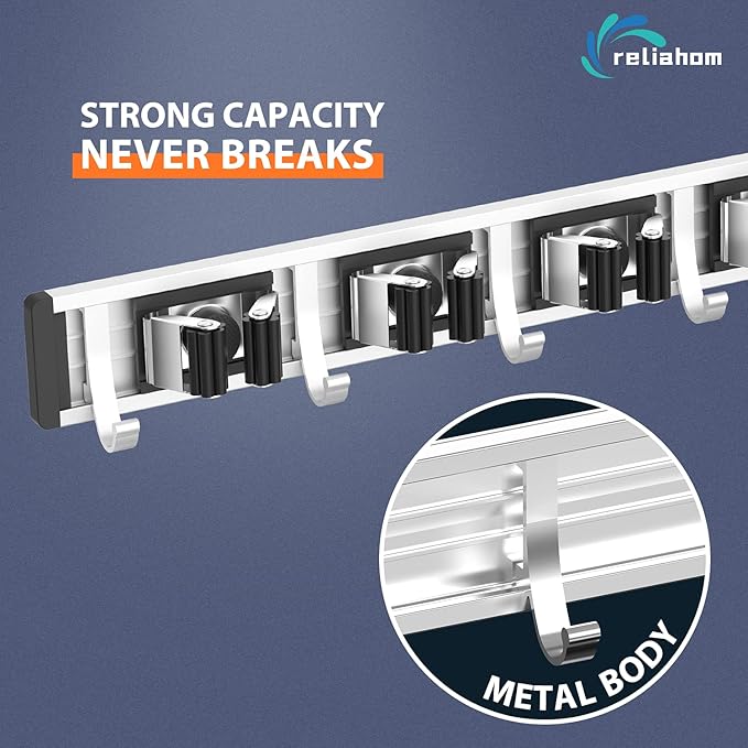 reliahom Broom Holder Wall Mount, 4 Racks - Image 2