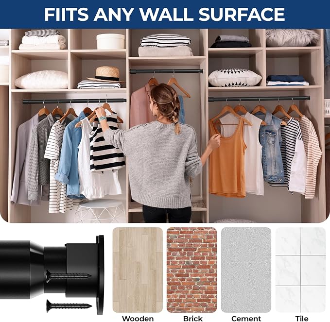 Mavivegue Closet Rods for Hanging Clothes, 17 to 57 Inches Stepless Adjustable - Image 7