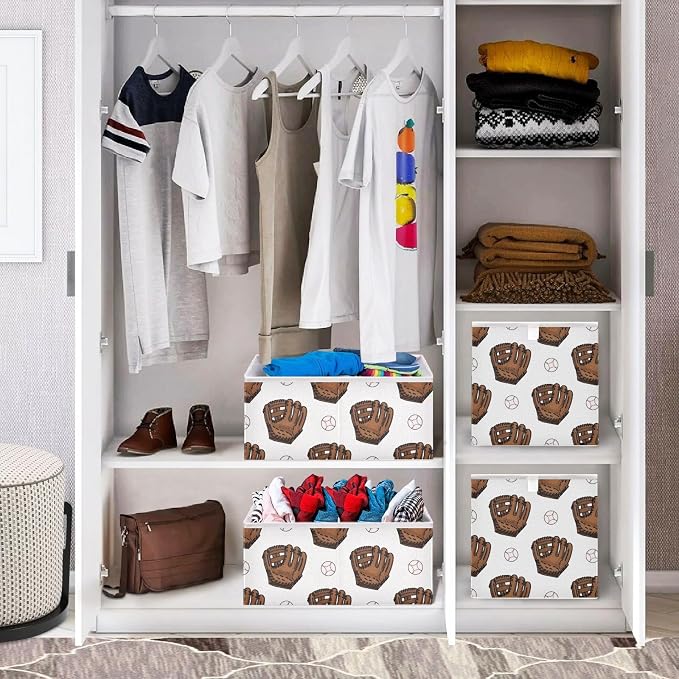 DOMIKING Baseball Brown Glove Print Storage Baskets - Image 7