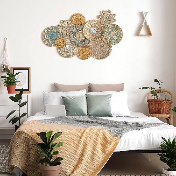11 Pcs Boho Hanging Wall Basket Decor Handmade Woven Basket Wall Decorative - Image 5