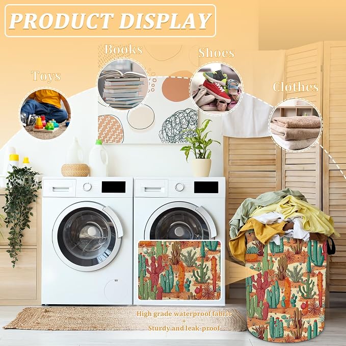 Tropical Cactus Laundry Basket, Foldable Waterproof Oxford Cloth Laundry Hamper - Image 4