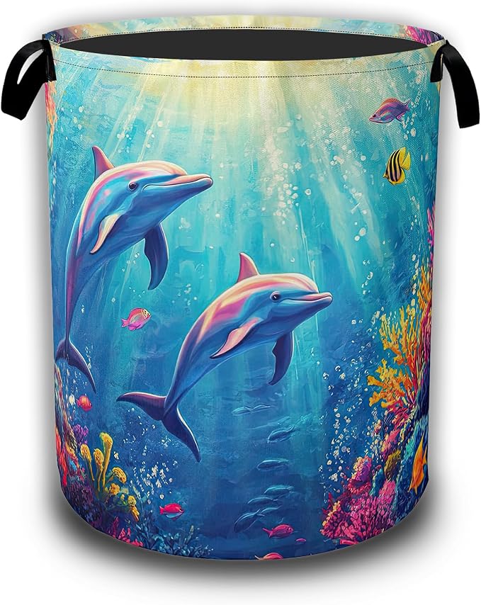 Dolphin Ocean Floating Laundry Basket, Waterproof Foldable Laundry Hamper by Unknown