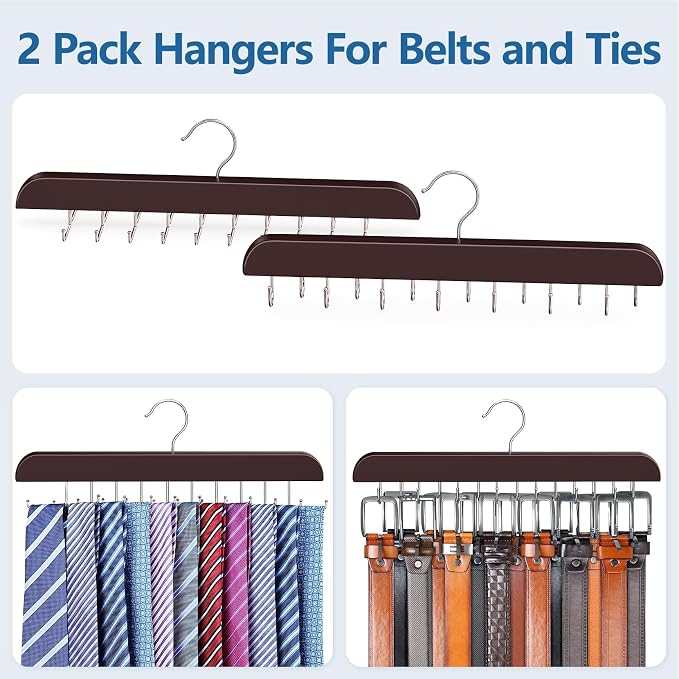 2 Pack Tie Rack & Belt Hanger 2 in 1 Tie Hanger Space Saving Max 42 Belts& 60 - Image 4