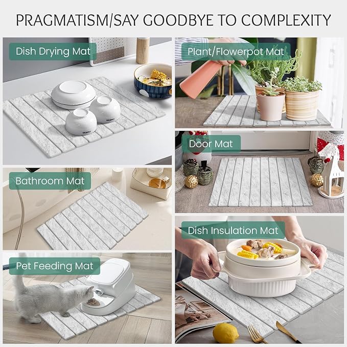 Stone Dish Drying Mat Collapsible Diatomaceous Earth Absorbent Mat Quick Dish - Image 7