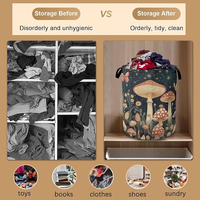 Fantasy Mushroom Laundry Basket, Butterfly Stars Collapsible Laundry Baskets - Image 5