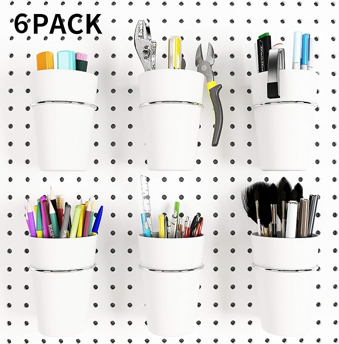 6 Sets Pegboard Hooks with Pegboard Cups, Ring Style Pegboard Bins with Rings by Kuhome