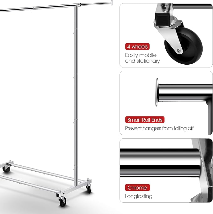 Simple Trending Standard Rod Clothing Garment Rack, Rolling Clothes Organizer - Image 5