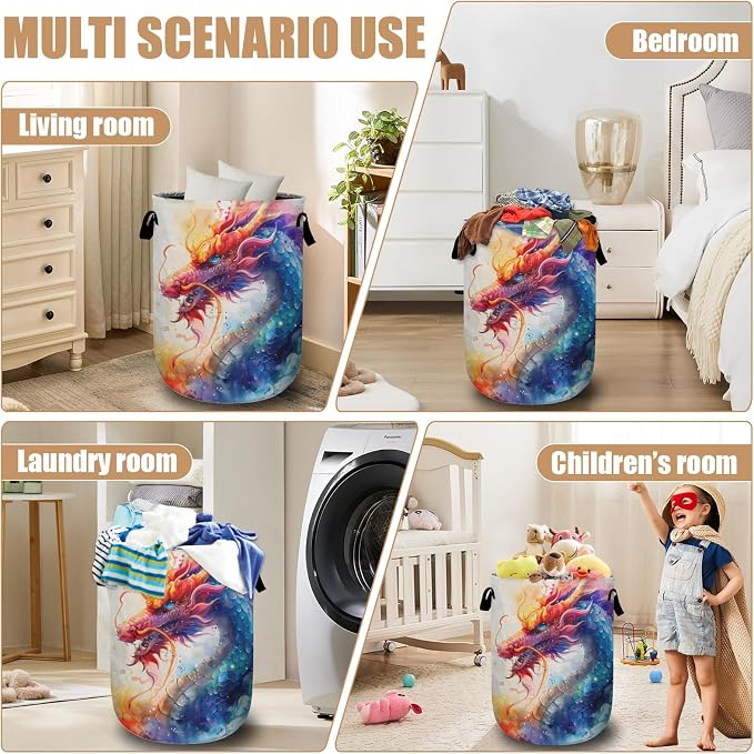 Colorful Dragon Laundry Basket, Foldable Waterproof Laundry Hamper Tote Bag - Image 7