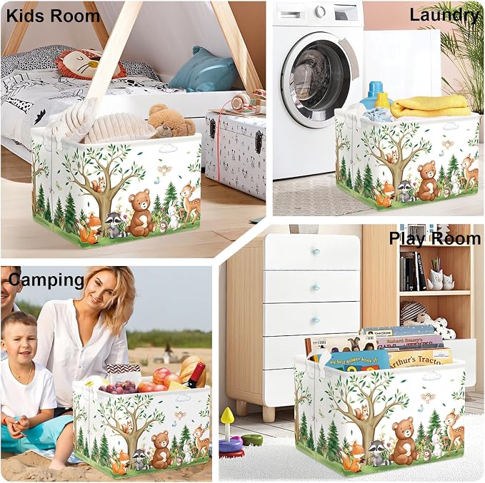 Forest Animals Laundry Hamper Woodland Tree Large Storage Basket Parents - Image 7