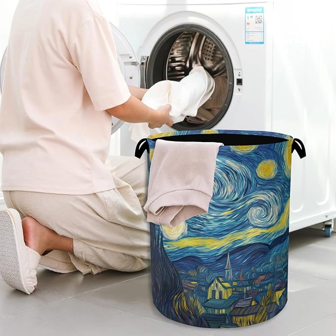 Starry Night Moon Laundry Basket, Village Oxford Cloth Laundry Hamper - Image 7