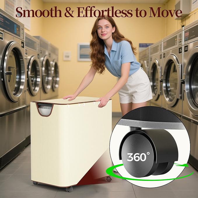 LAMU 160L Laundry Basket with Wheels, Rolling Laundry hamper with Lid and 3 - Image 2