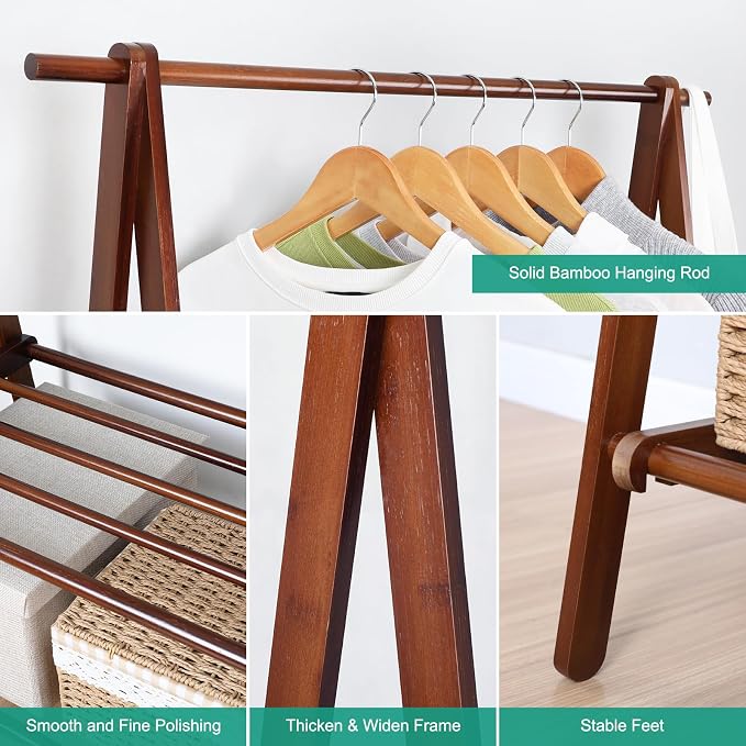 Bamboo Clothing Rack Foldable Clothes Hanging Stand - Image 5