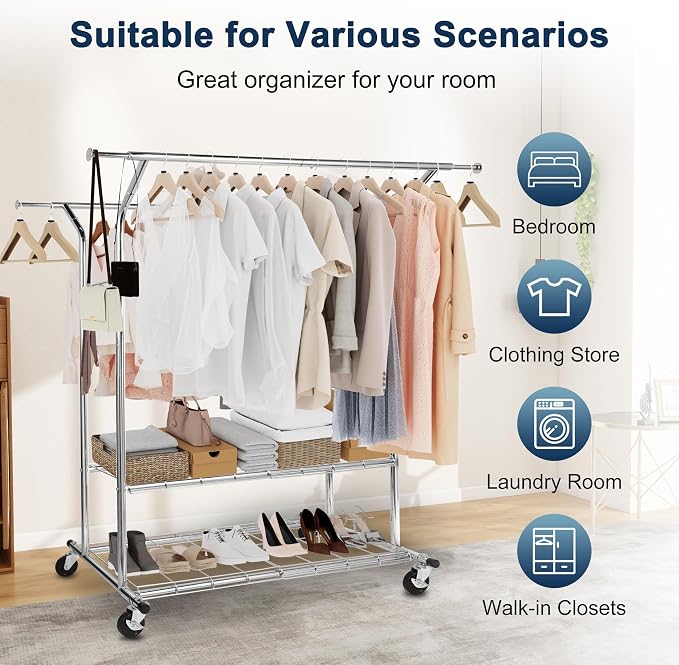 Whitmor Heavy Duty Adjustable Garment Rack-Rolling Clothes Organizer - Image 7